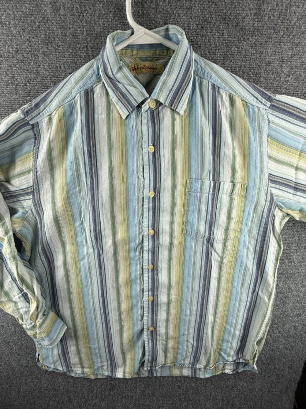Tommy Bahama Tencel Striped Green Loop Blue Large Hawaiian Pocket Mens Woven